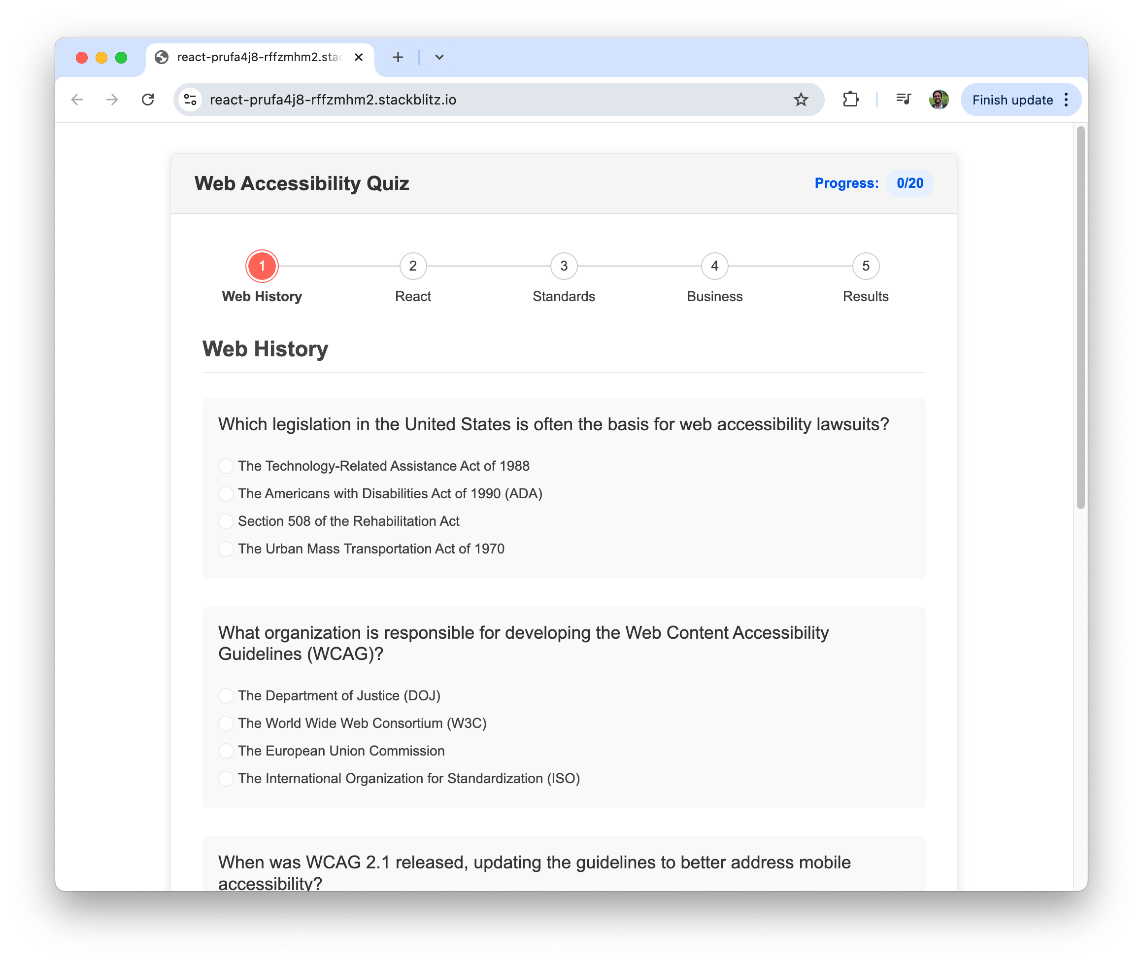 Accessibility quiz