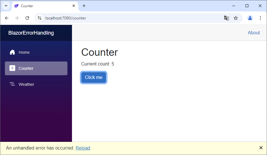 Blazor counter to demo error handling