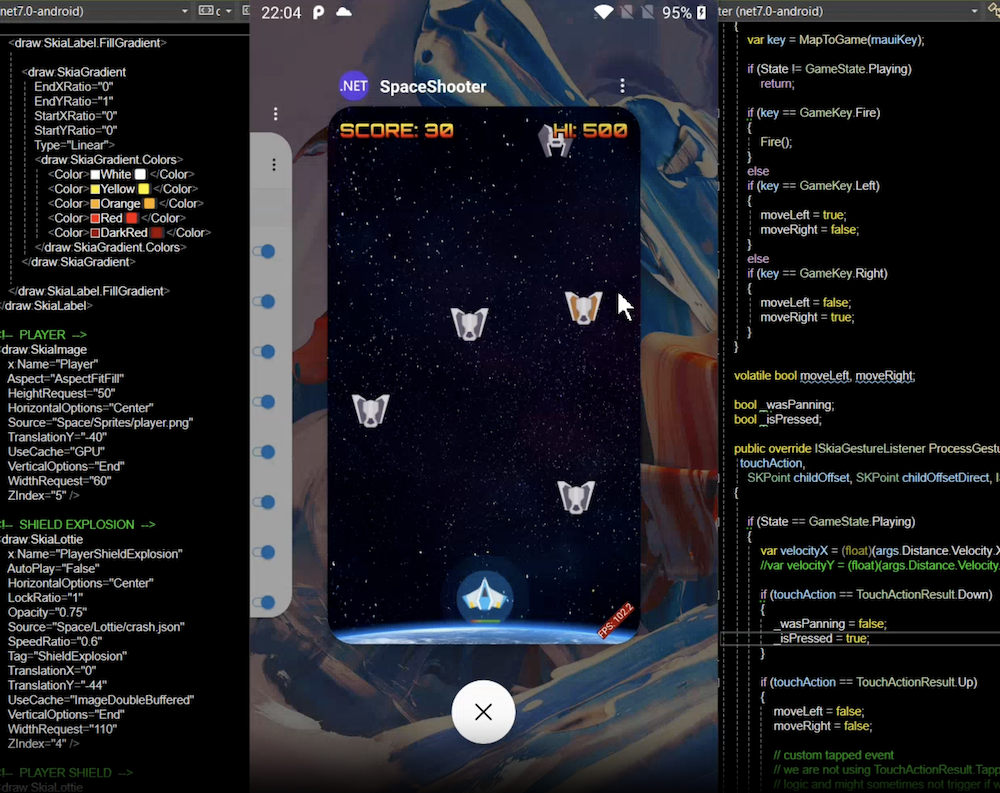 .NET MAUI space shooter game Etude screenshot