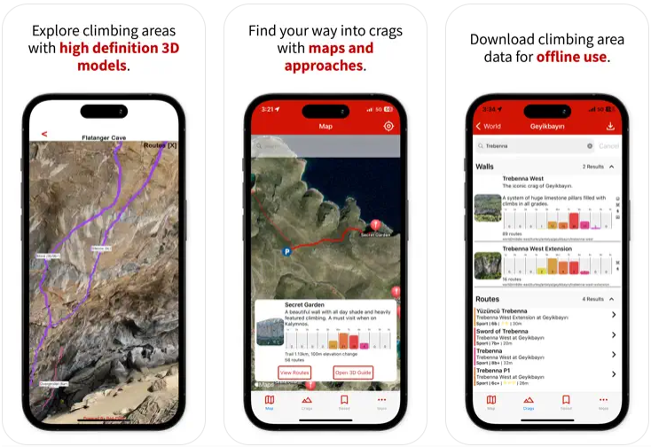 Red-Point screens promoting 3D models, maps and approaches, and offline use