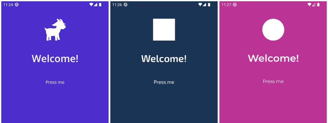 Three similar apps with different background colors and different logos