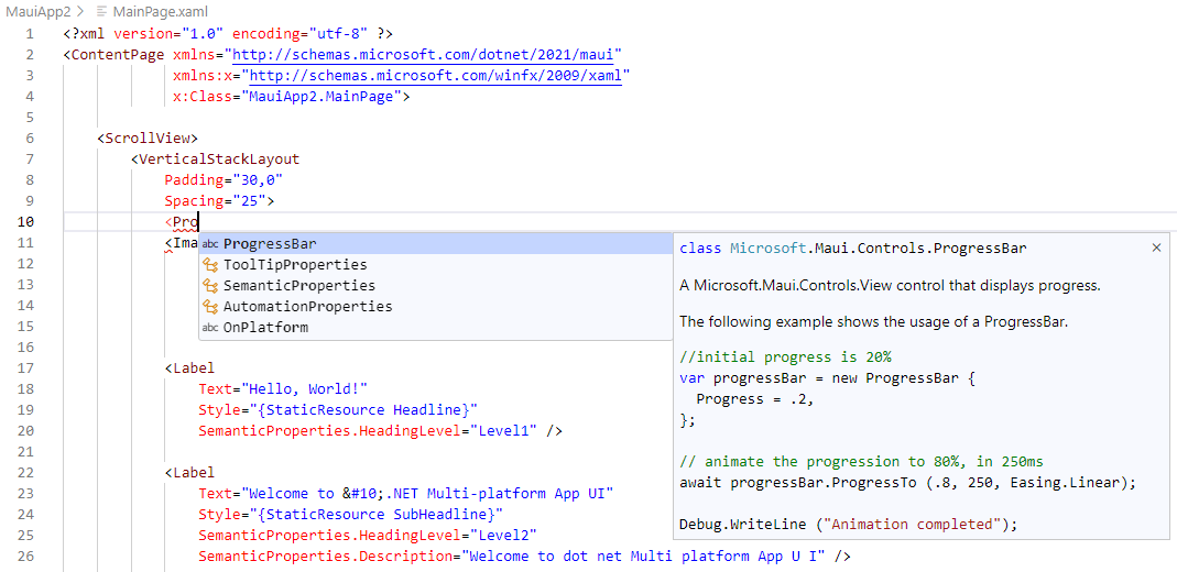 XAML IntelliSense in action