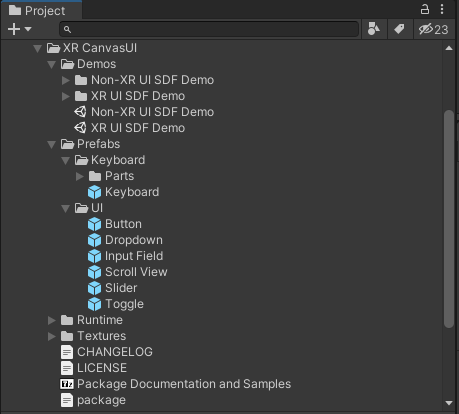 XR CanvasUI Structure XR CanvasUI package structure
