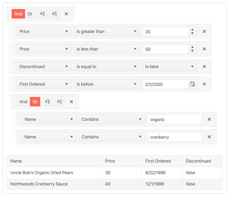 KendoReact Filter Component