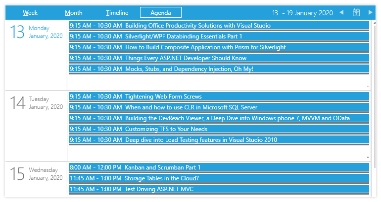 Silverlight Agenda View mode