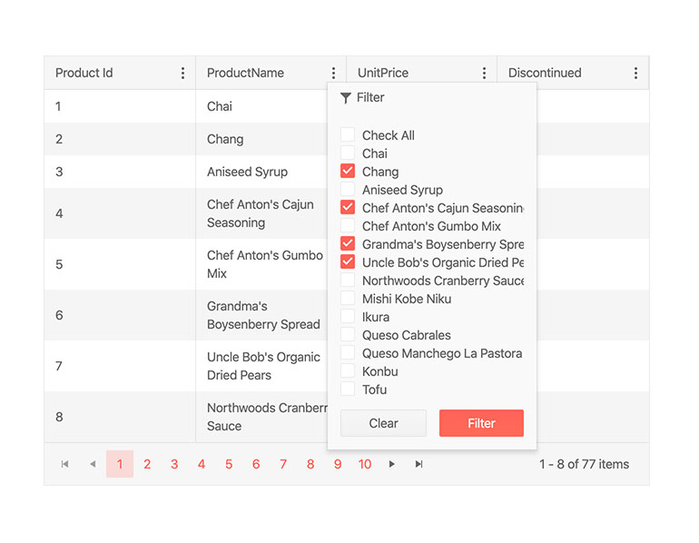 KendoReact Grid Checkbox Filter