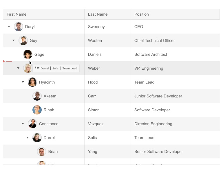 Kendo UI for jQuery TreeList with a user dragging and dropping a row to reorder the TreeList