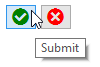 glyphs glyphs- two circular icons, a green circle with a check, and a red circle with an X. The check is being hovered with a tooltip reading 'Submit'.