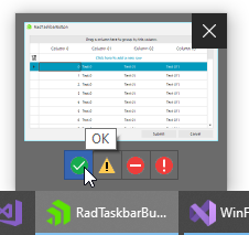 Hover preview has small toolbar with green checkmark, caution sign, no entry symbol, and exclamation point on red