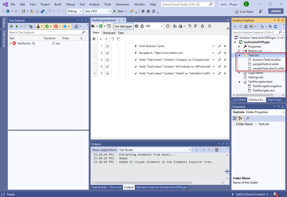 Test list file listed under TestLists folder