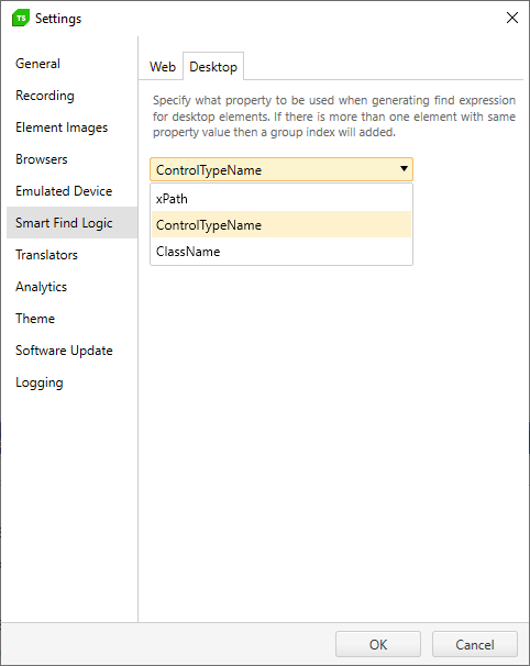 Desktop smart find Logic options