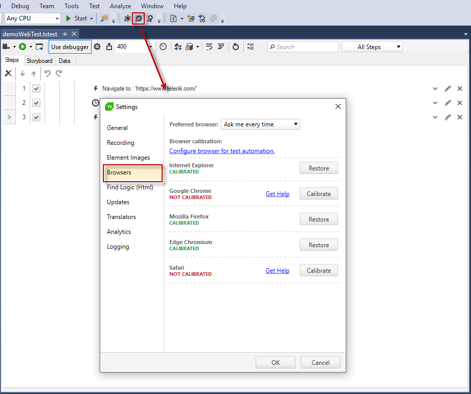 Open Settings->Browser Tab