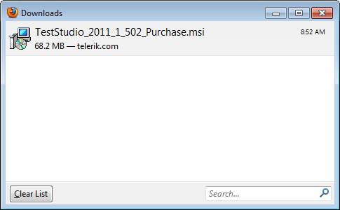 Firefox download manager dialog window after download completes
