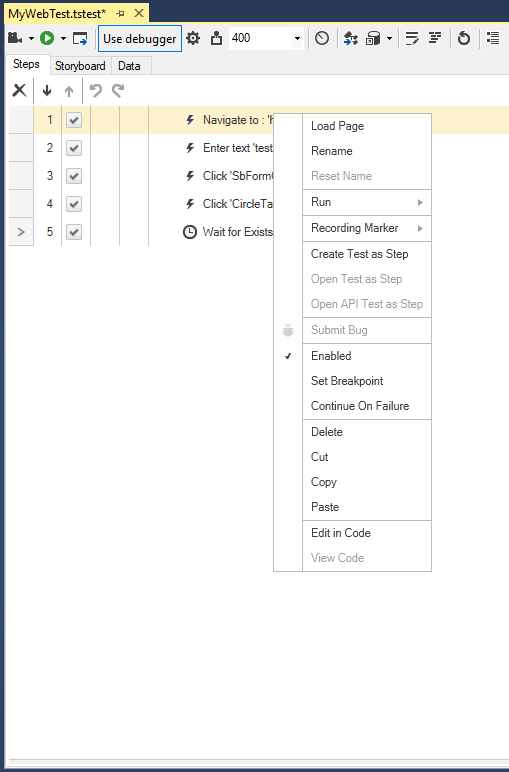 Step Context Menu - Navigate