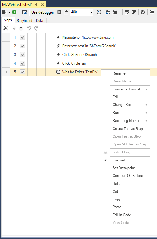 Step Context Menu
