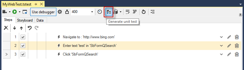 Generate unit test button