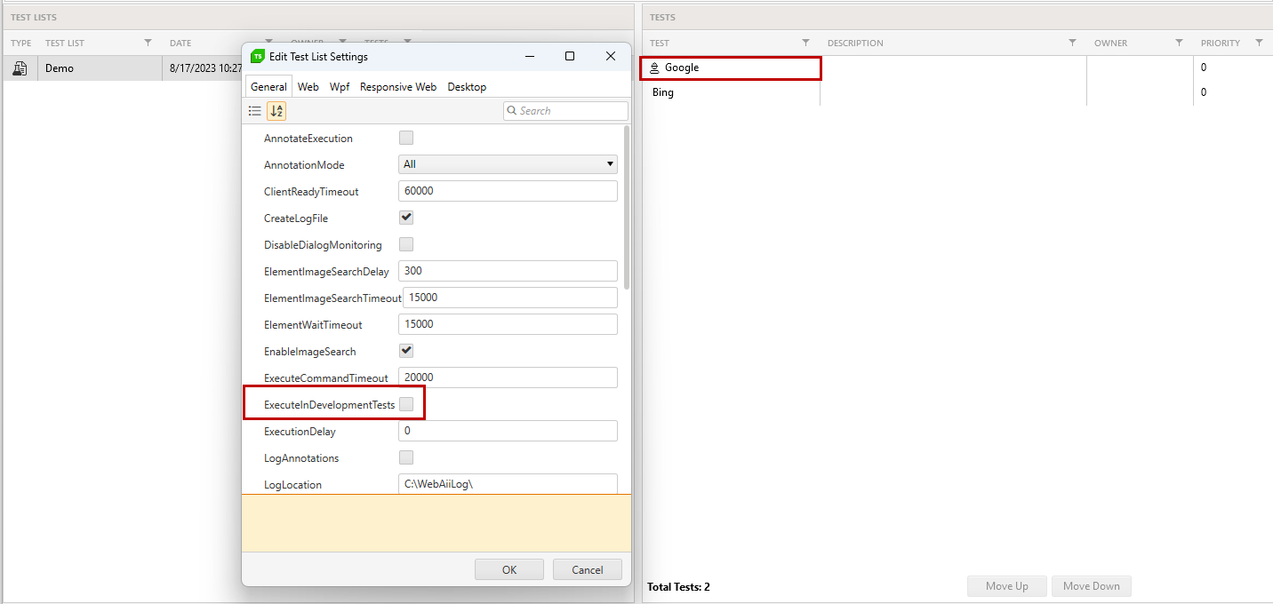 Test List Execution