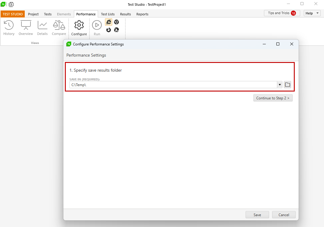 Specify Results folder