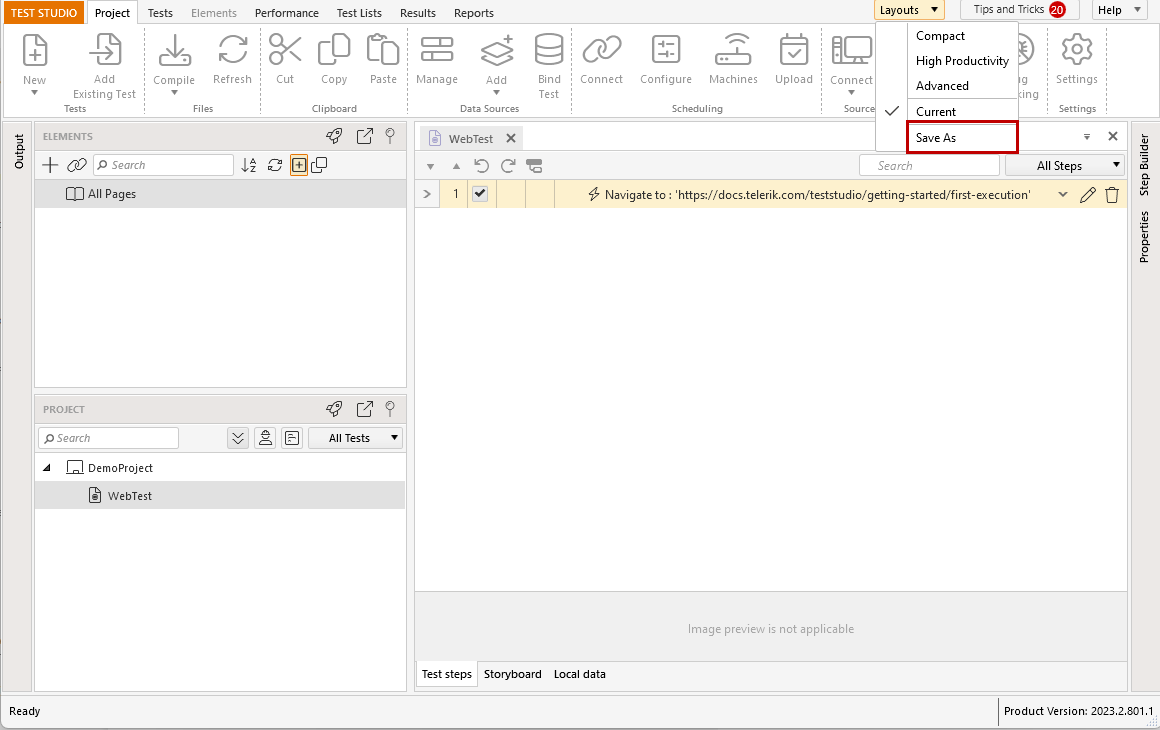 Save current into user defined layout