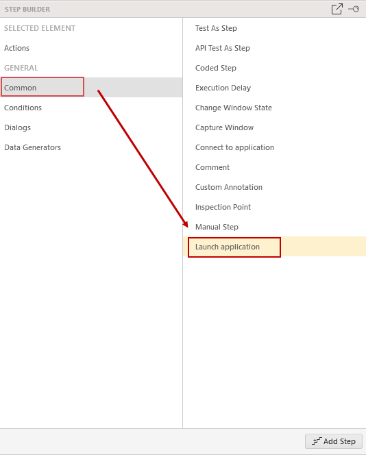 Add Launch WPF Application step