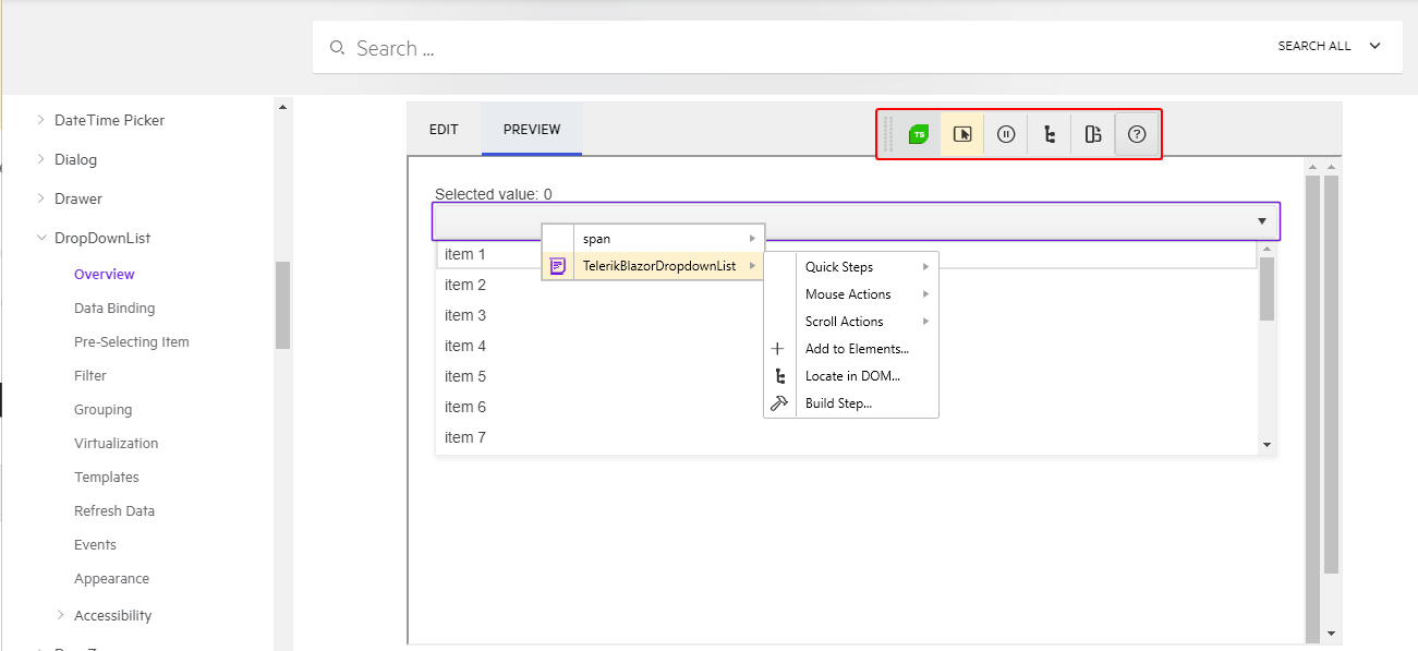 Hover mouse over Blazor DropdownList