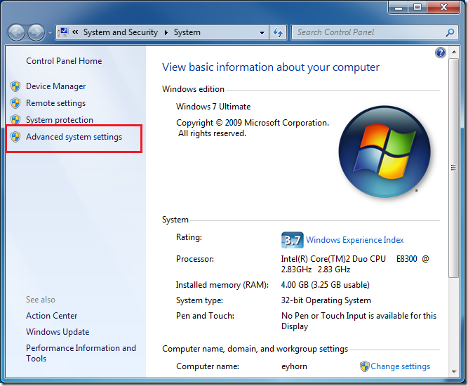 Advanced System Settings