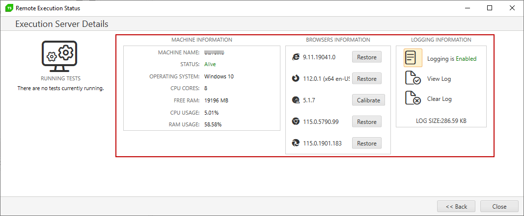 Execution machine details locally