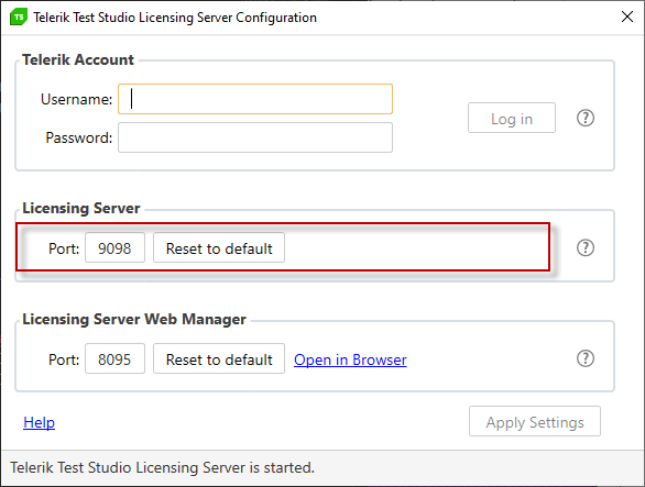 Licensing server port