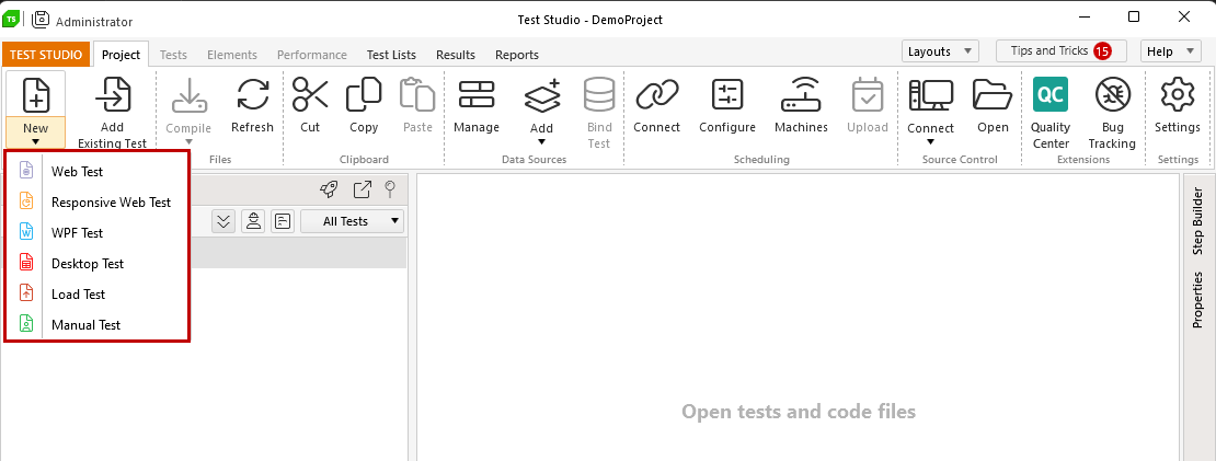 Add other test type test Project Ribbon