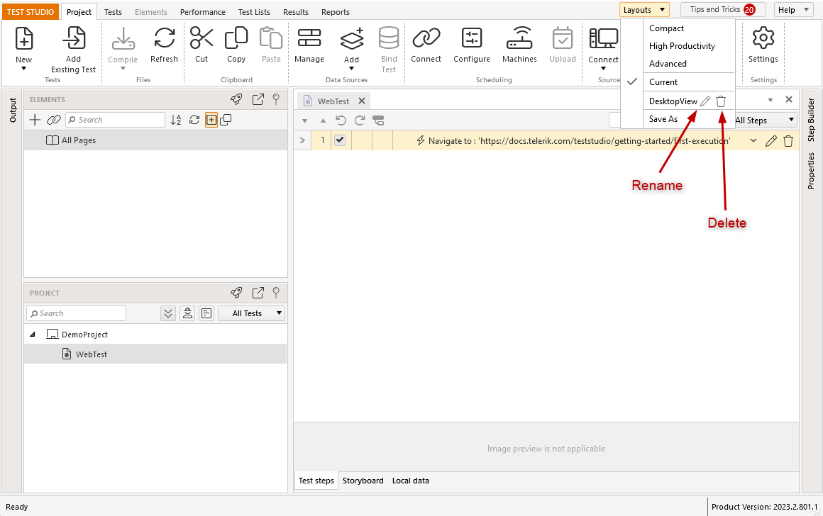 Rename or Delete existing user defined layout
