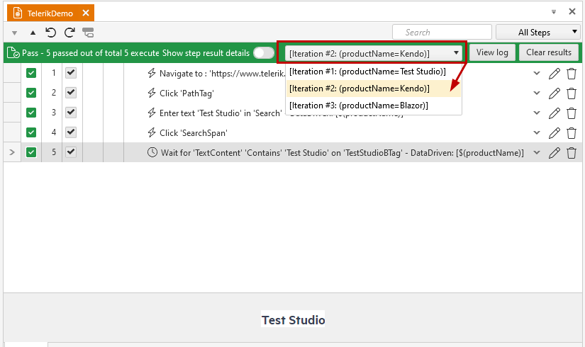 Iterations dropdown
