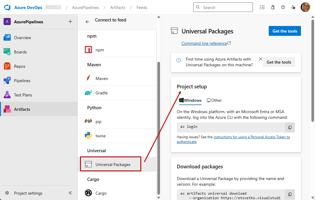 Publish Universal package in Azure feed