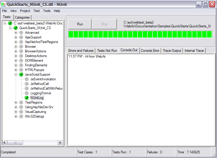NUnit log