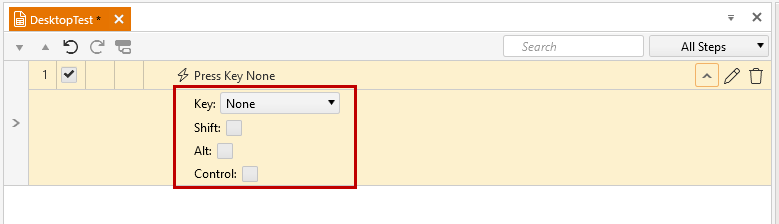 Press Key step properties