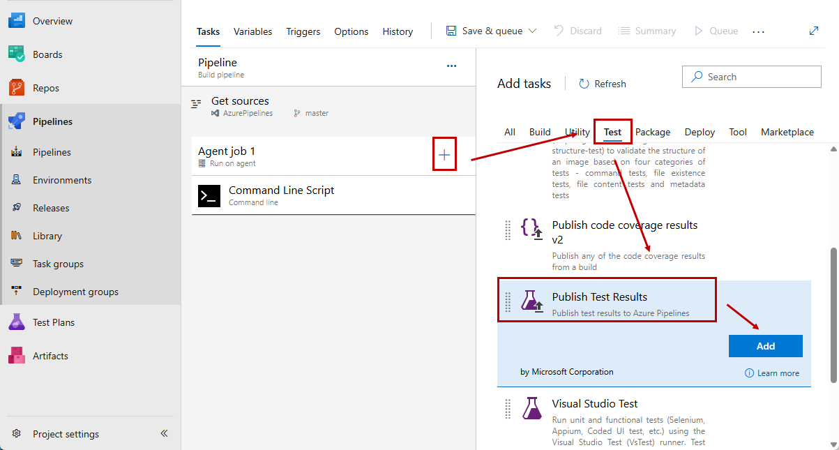 Publish Test results task