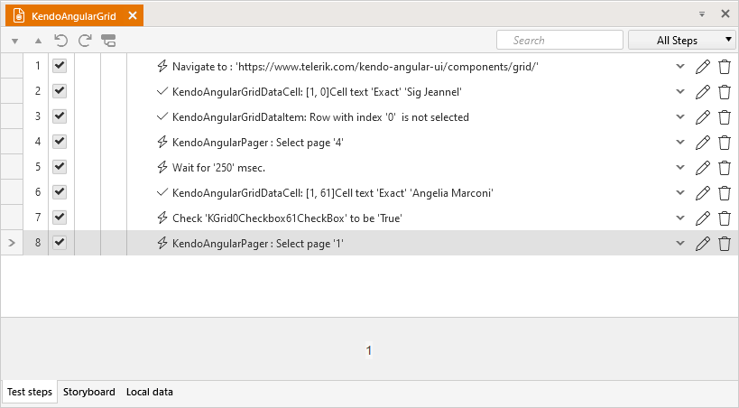 Sample test steps for Kendo Angular grid