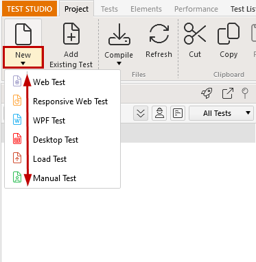 Add new Test from Ribbon
