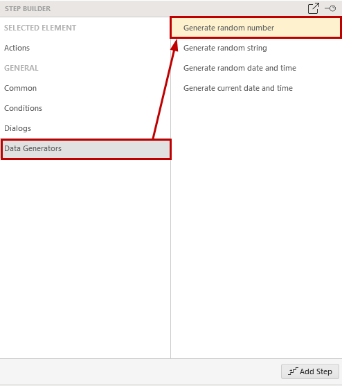 Add Generate Random Number step