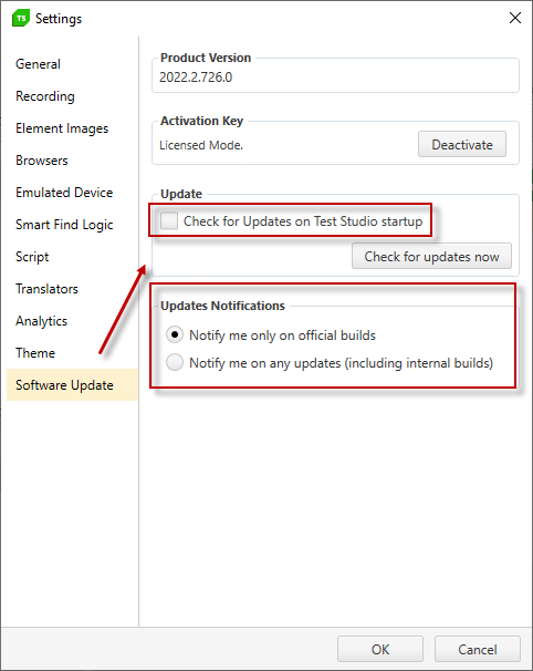 Enable automatic check for updates in Welcome screen