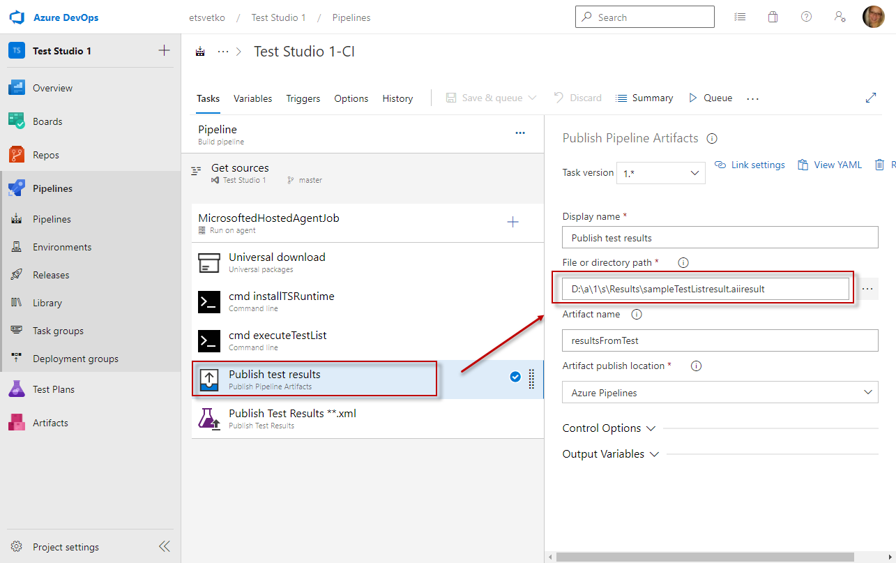 Publish Pipeline Artifact task