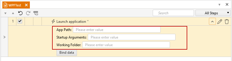 Launch WPF Application step properties
