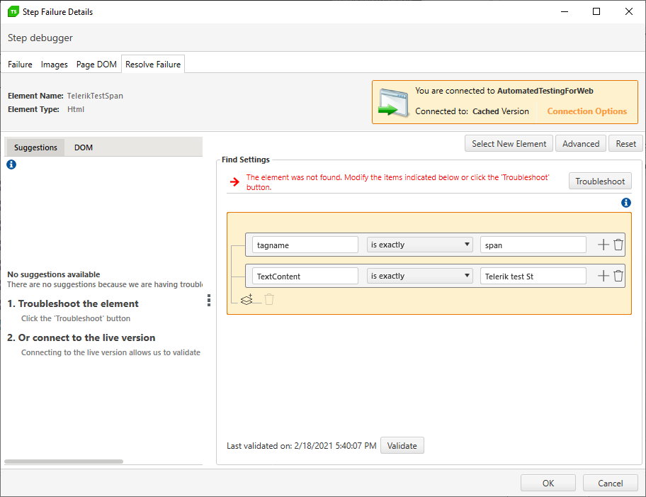 Resolve Failure tab in step failure details