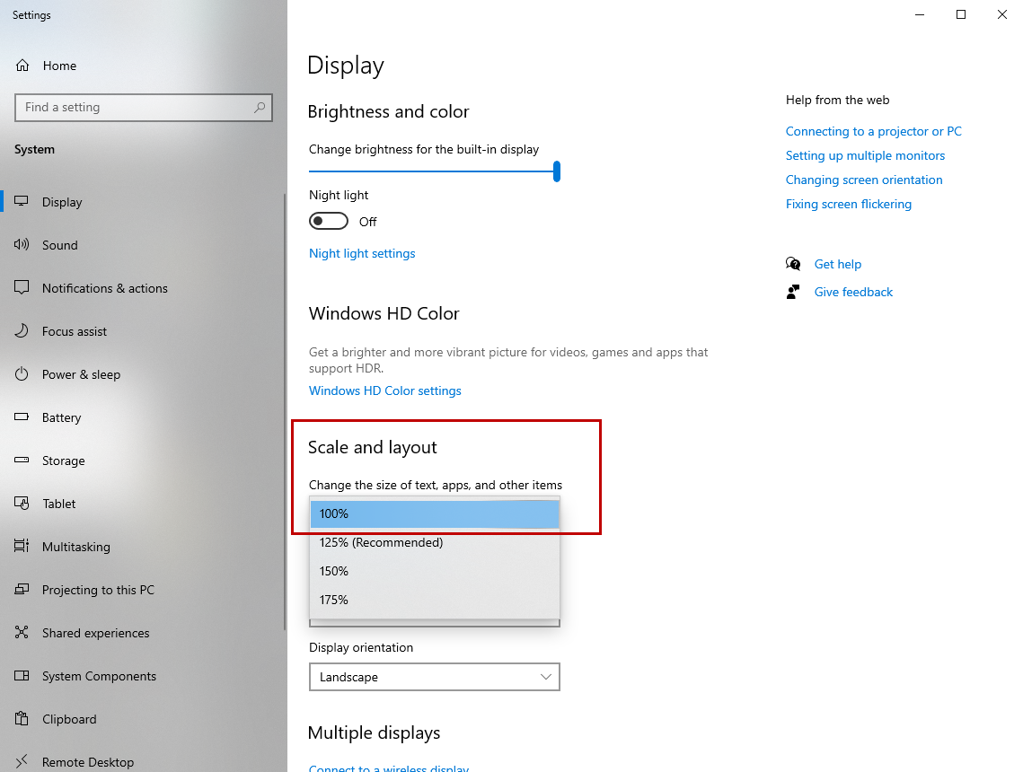 Display scale settings