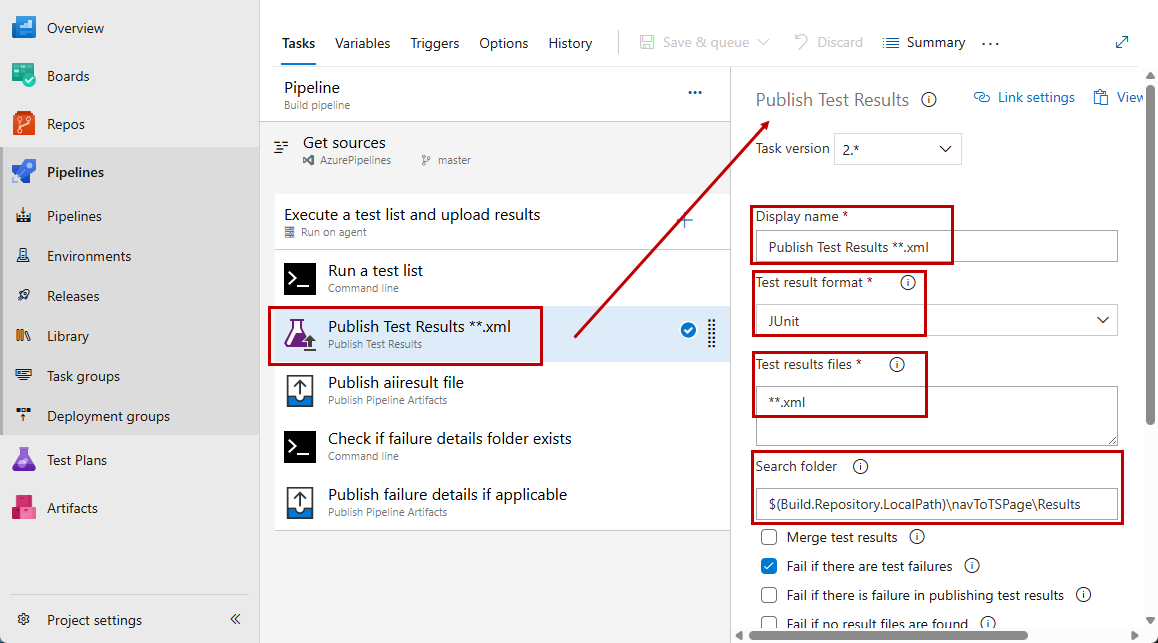Publish Test results