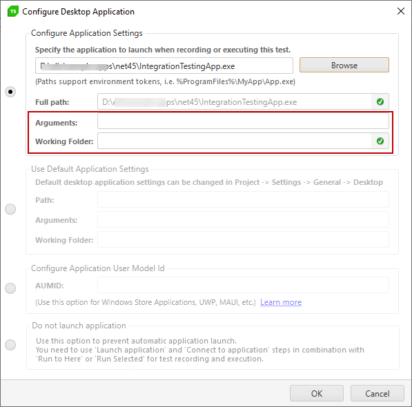 Arguments and Working folder