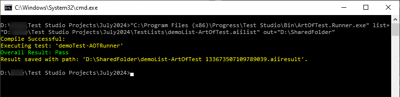 Run test list outputting the results in specified folder