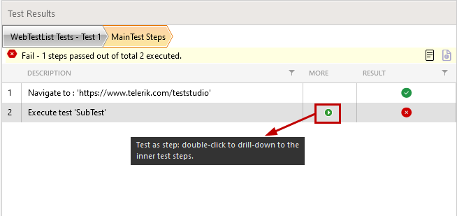 Test as step results