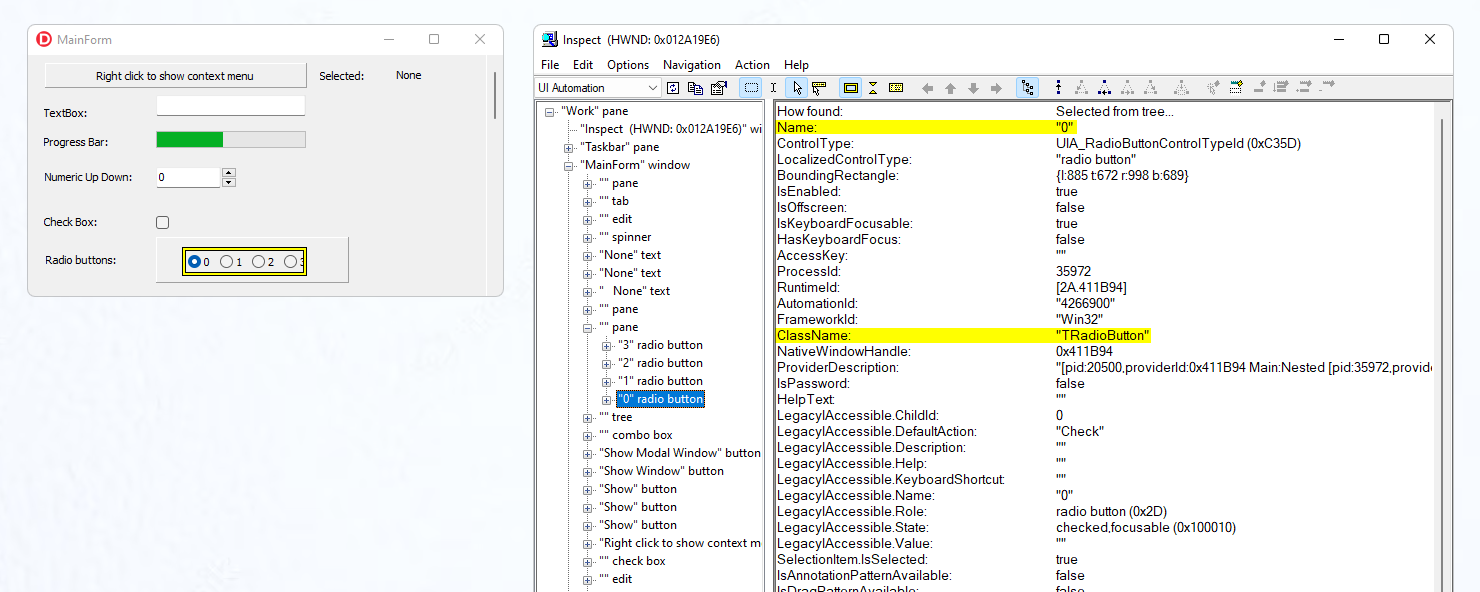 Inspect tool shows element properties