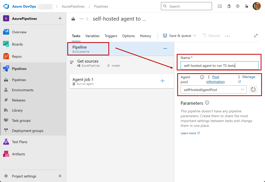 Select pipeline and agent pool