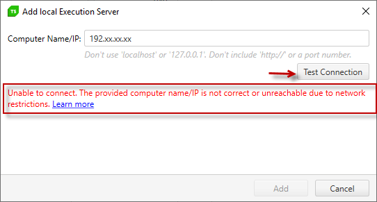 Add Machine - invalid name or unreachable machine